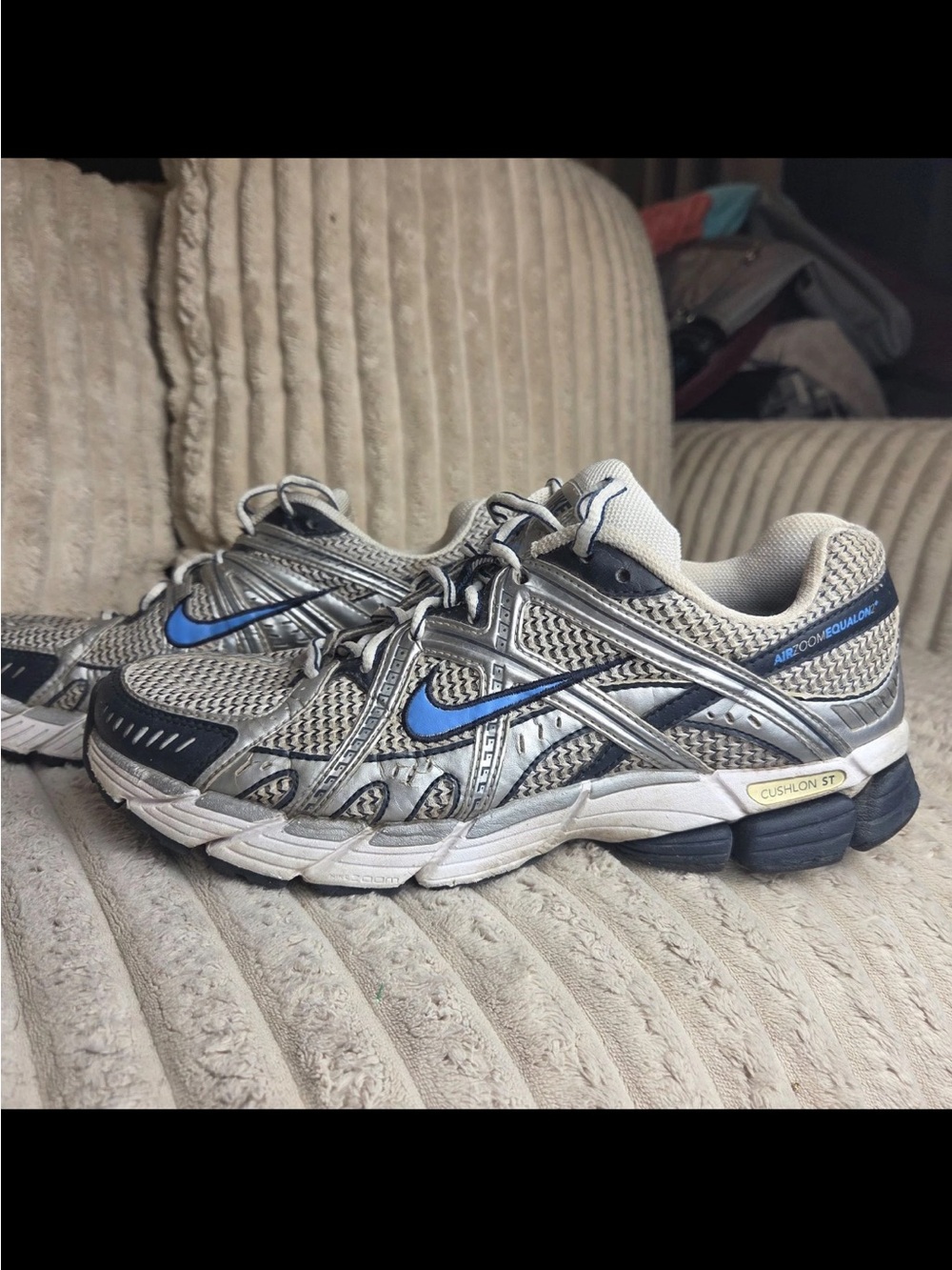 Nike Air Zoom Equalon 2 Cushlon ST Running Shoes Metallic Silver Blue Size 9.5 - Picture 2 of 10